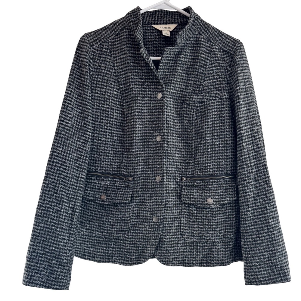 LL Bean Women's Houndstooth Wool Blend‎ Blazer Jacket Size S Regular